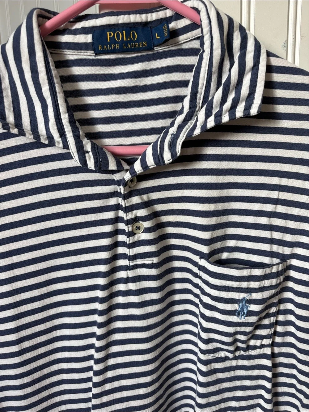 Ralph Lauren Polo Navy and White Striped Short Sleeve Shirt